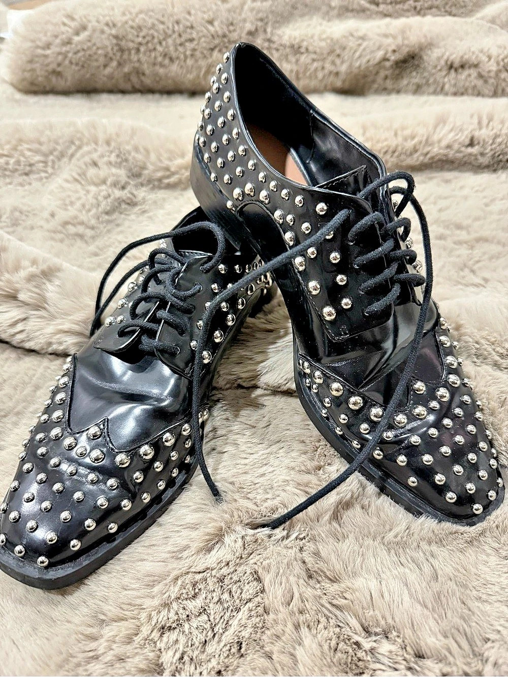 Women's Black Studded Lace-Up Oxfords